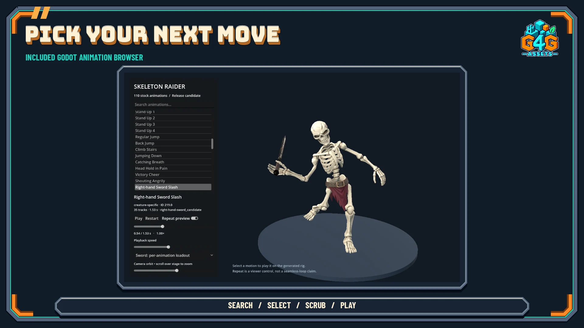 The included Godot animation browser