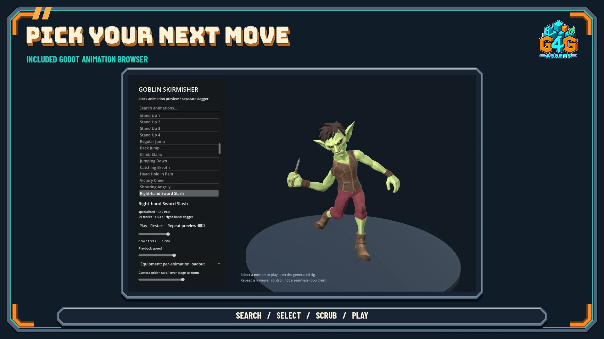 The included Godot animation browser