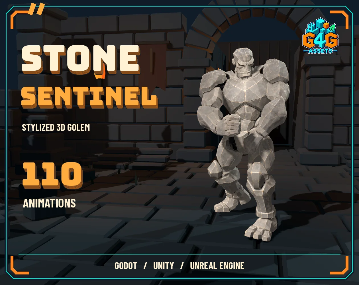 Stone Sentinel with integrated stone fists on a decorative dungeon stage