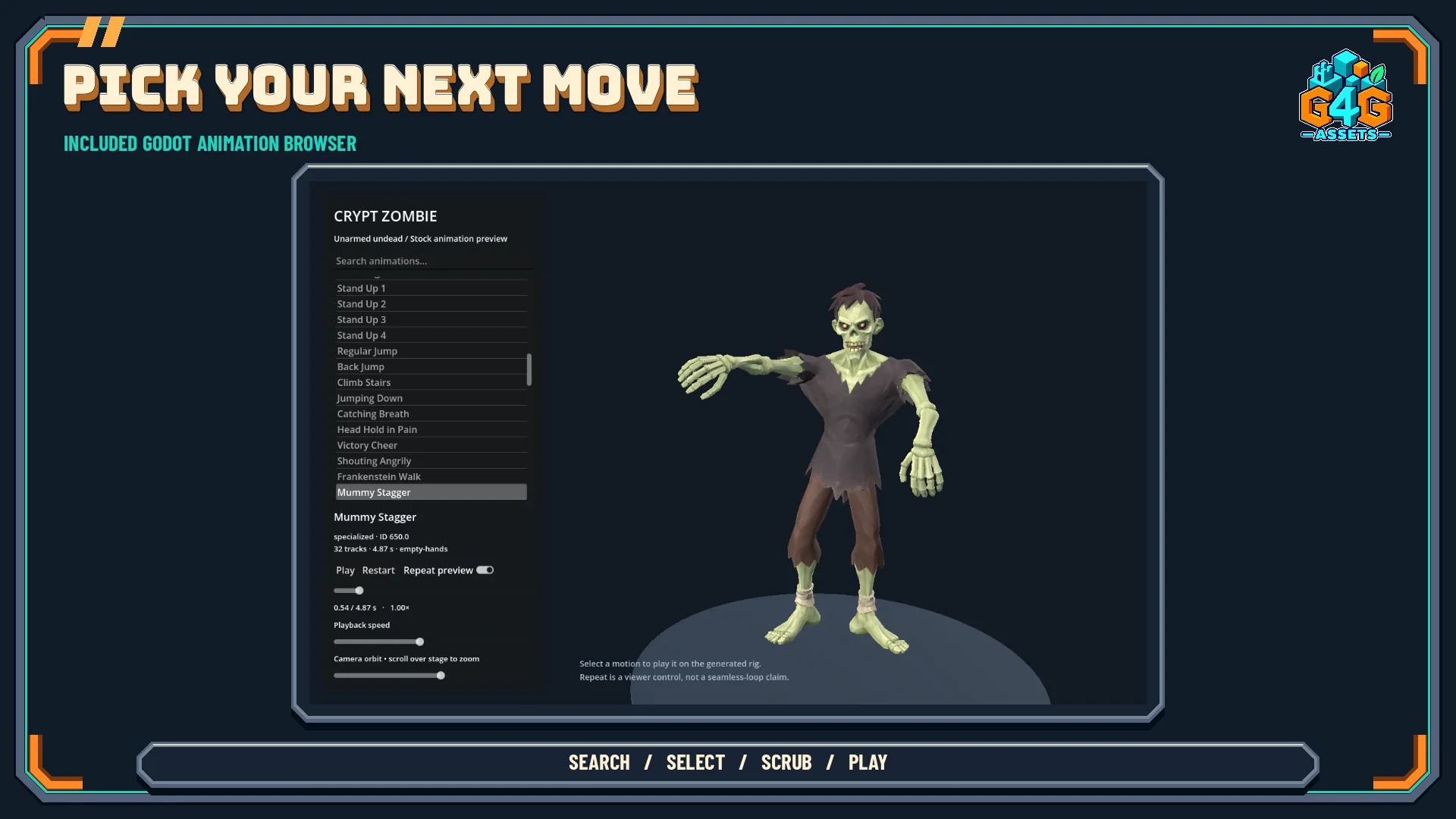The included Godot animation browser